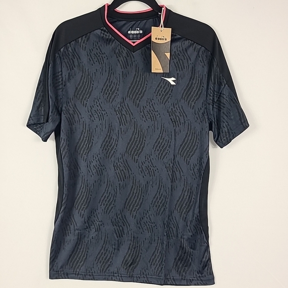 NWT Diadora Black Print Shirt Soccer Football Men's Sz M MSRP $60 - Picture 1 of 5